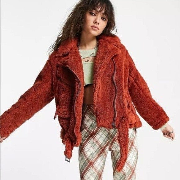 Free People Jackets & Blazers - NWT Free People Women's Cozy Slouchy Sherpa Moto Jacket Size xs oversized